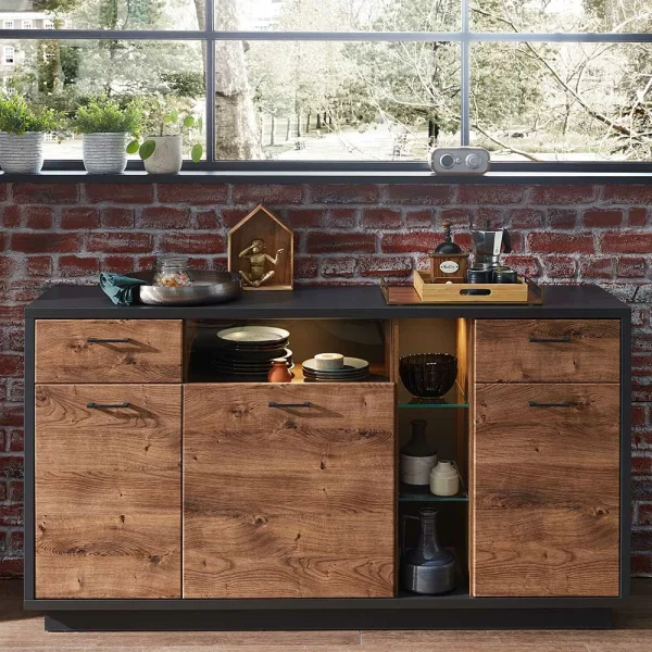 170x92x45 Sideboard In Eiche Dunkel & Grau – Maveira 3